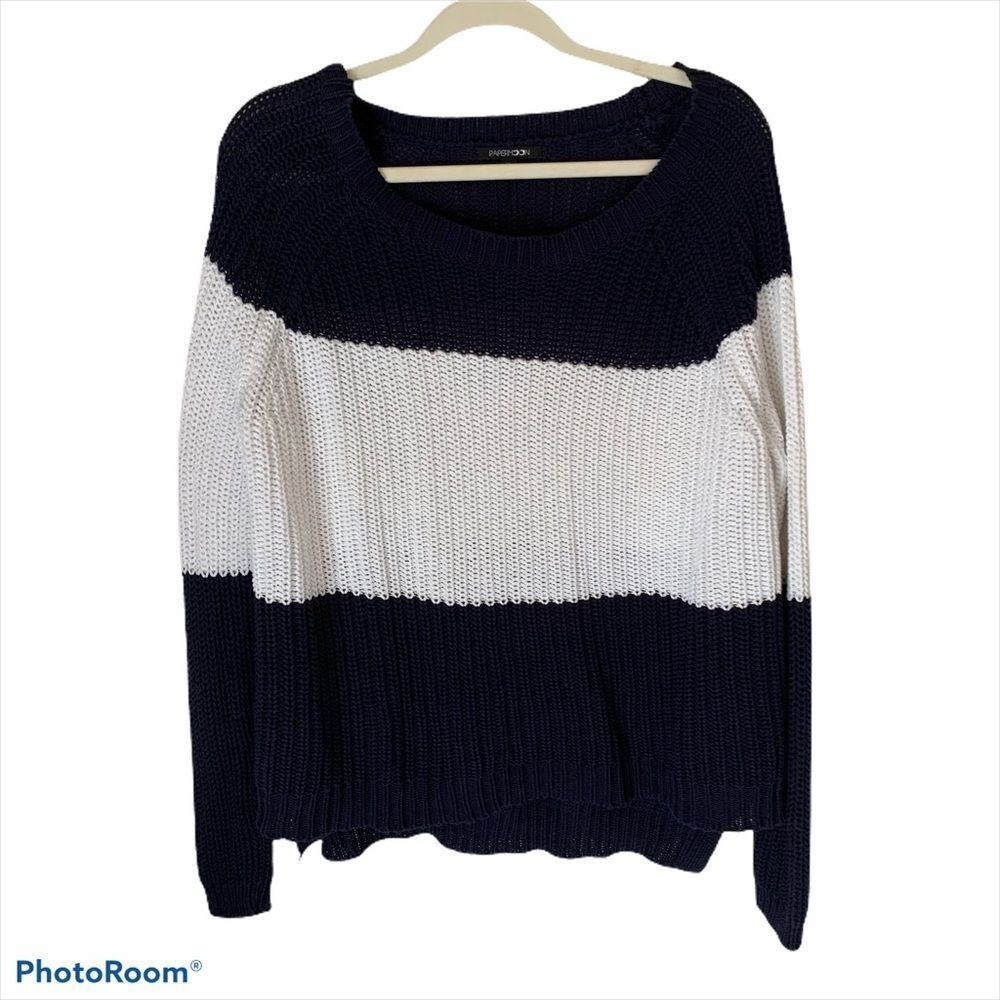 Papermoon Navy‎ & White Chunky Oversized Sweater Medium